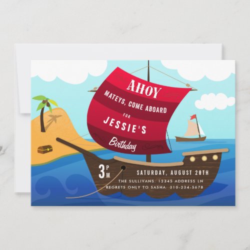 Ahoy Mateys Pirate Ship Kids Birthday Invitation