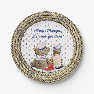 Ahoy, Matyes, Boy's Baby Shower Nautical Paper Plates