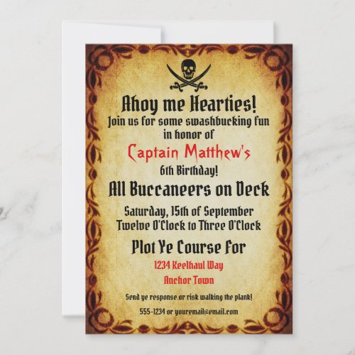 Ahoy Me Hearties Pirate Birthday Party Invitation