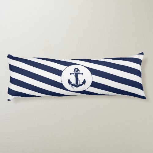 Ahoy Nautical Anchor Navy Blue  White Stripes Body Pillow