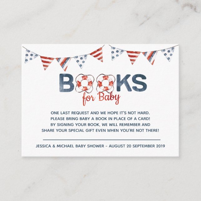 Ahoy Nautical Baby Shower Books for Baby Enclosure Card (Front)