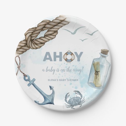 Ahoy Nautical Baby Shower Paper Plates