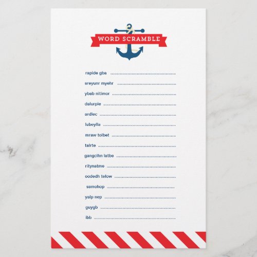 Ahoy Nautical Baby Shower Word Scramble Game