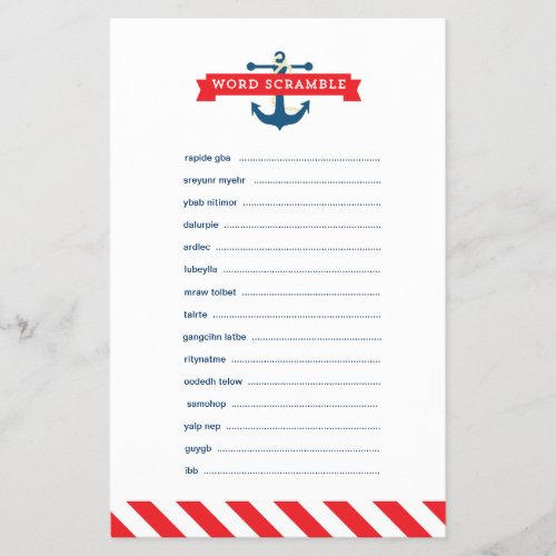 Ahoy! Nautical Baby Shower Word Scramble Game