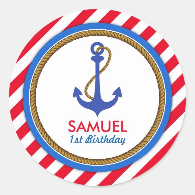 AHOY! Nautical Birthday Baby Shower Classic Round Sticker (Front)
