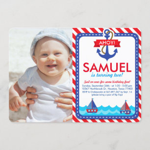 AHOY! Nautical Birthday Party Photo Invitation