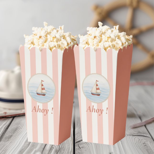 Ahoy Nautical Birthday | Red Stripe & Sailboat Favor Boxes (Creator Uploaded)