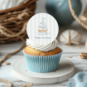 Ahoy Nautical Birthday Sticker Sailboat & Pastel