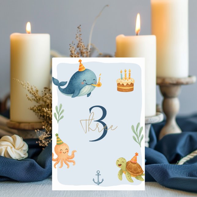 Ahoy Nautical Birthday  | Whale & Sea Animals Table Number (Creator Uploaded)