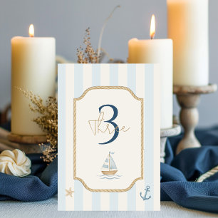 Ahoy Nautical Blue Sailboat & Rope Table Number