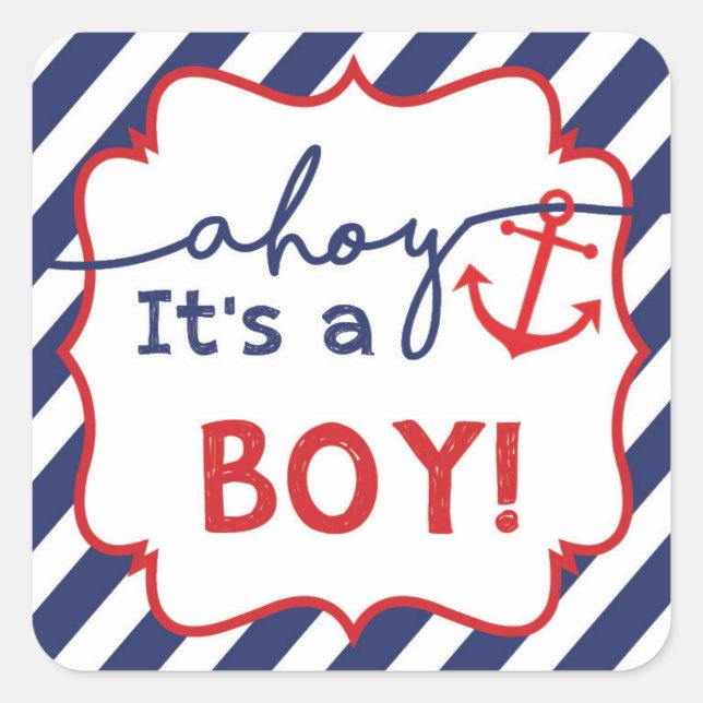Ahoy Nautical Boy Baby Shower Thank You Sticker (Front)