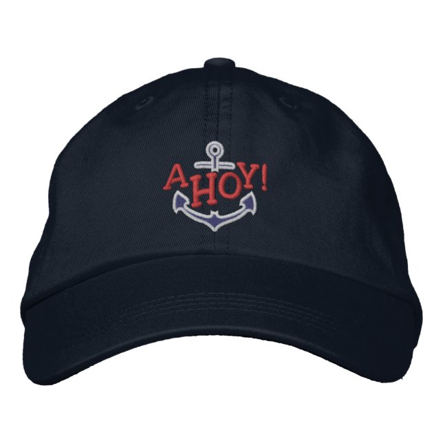 AHOY! Nautical Greetings Embroidery Embroidered Baseball Cap (Front)