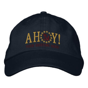 AHOY! Nautical Greetings Embroidery Embroidered Baseball Cap