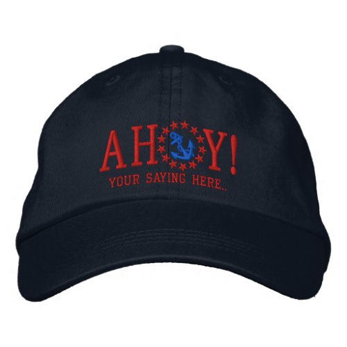 AHOY Nautical Greetings Embroidery Embroidered Baseball Hat