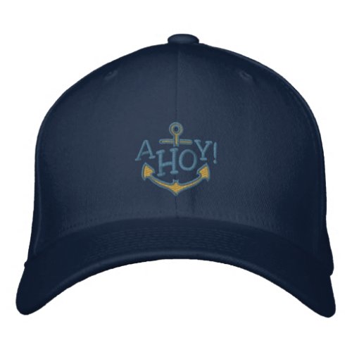 AHOY Nautical Greetings Embroidery Embroidered Baseball Hat