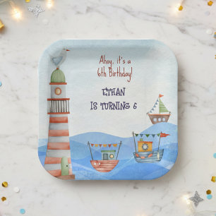 Ahoy Nautical kids birthday Paper Plates