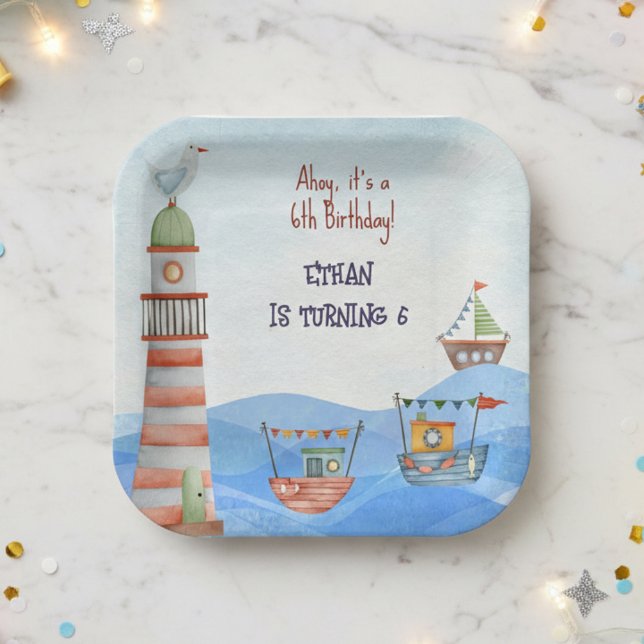 Ahoy Nautical kids birthday Paper Plates (Creator Uploaded)