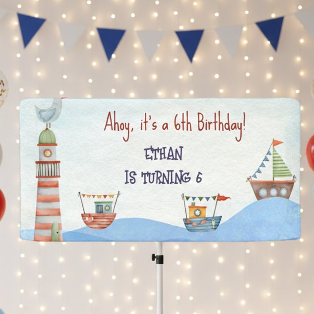 Ahoy  Nautical kids watercolor birthday Banner (Creator Uploaded)