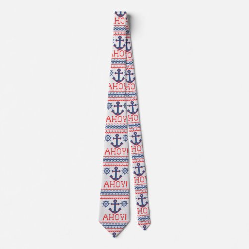 AHOY Nautical Knit Christmas Jumper Style Neck Tie