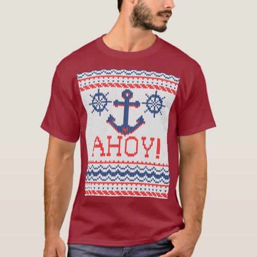 AHOY Nautical Knitting Christmas Jumper Style T_Shirt