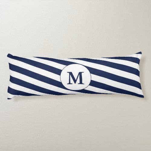 Ahoy Nautical Monogram Navy Blue  White Stripes Body Pillow