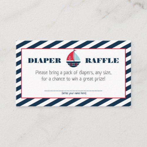 Ahoy Nautical Navy Blue Stripe Boy Diaper Raffle Enclosure Card