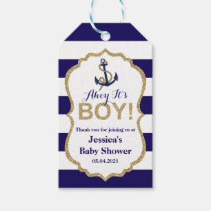 Ahoy Nautical Navy Blue Stripes Gift Tags