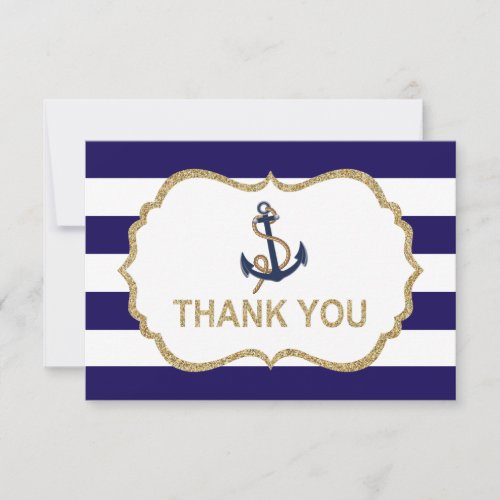 Ahoy Nautical Navy Blue Stripes Thank You Card