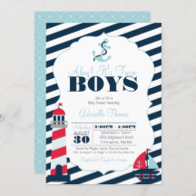 Ahoy Nautical Navy Blue Twin Boy Baby Shower