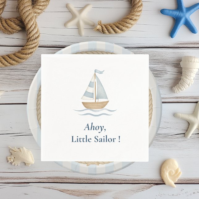 Ahoy Nautical Party | Pastel Blue Sailboat  Napkins (Creator Uploaded)