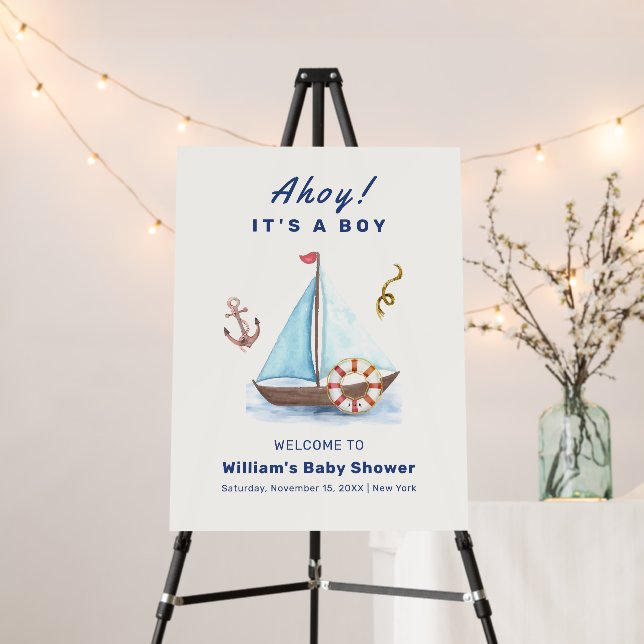 Ahoy Nautical Sailboat Baby Shower Welcome Sign  (In Situ (Stand))