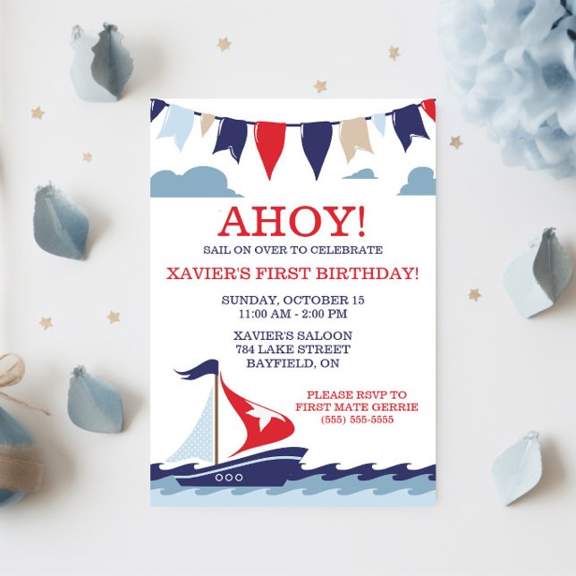 AHOY!  Nautical Sailing Birthday Party  Invitation (Creator Uploaded)