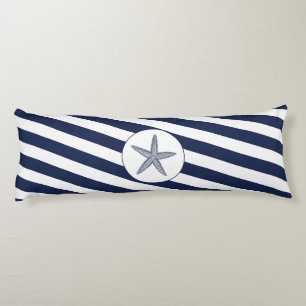 Ahoy! Nautical Starfish Navy Blue & White Stripes Body Pillow