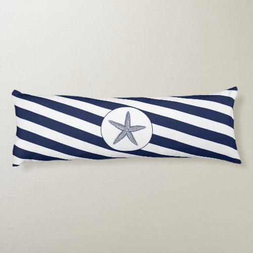 Ahoy Nautical Starfish Navy Blue  White Stripes Body Pillow