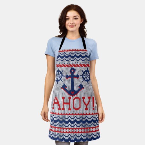 Ahoy Nautical Ugly Christmas Sweater Style Apron