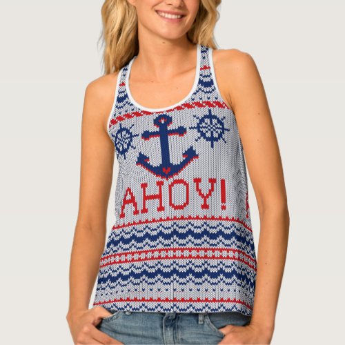 Ahoy Nautical Ugly Christmas Sweater Style Tank Top