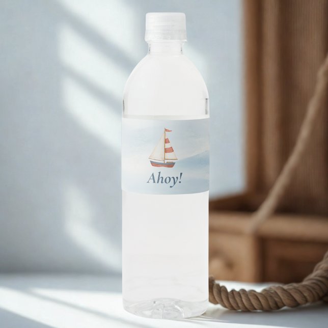 Ahoy Nautical Water Bottle Label | Pastel Sailboat (Creator Uploaded)