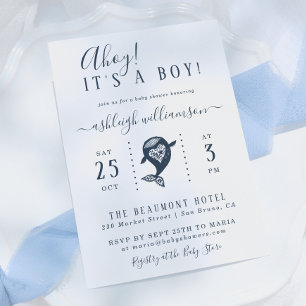 Ahoy! Nautical Whale Baby Boy Shower Invitation