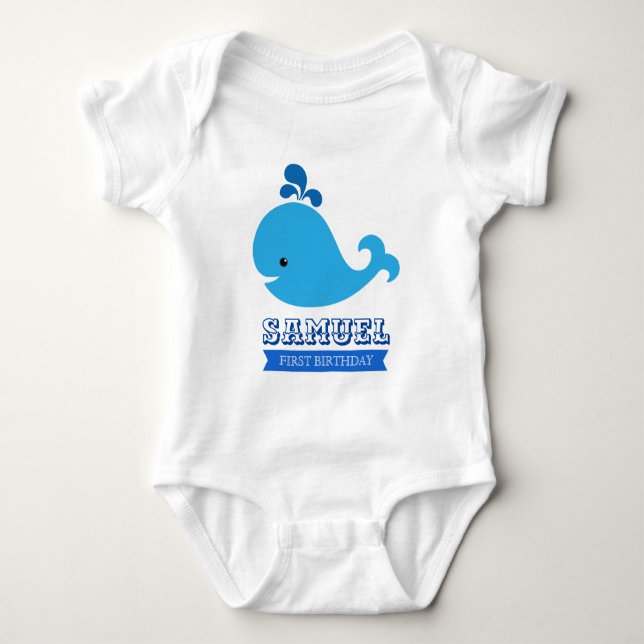 AHOY! Nautical Whale Ocean Birthday Baby Bodysuit (Front)