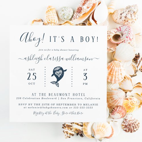 Ahoy Nautical Whale Square Baby Shower Invitation
