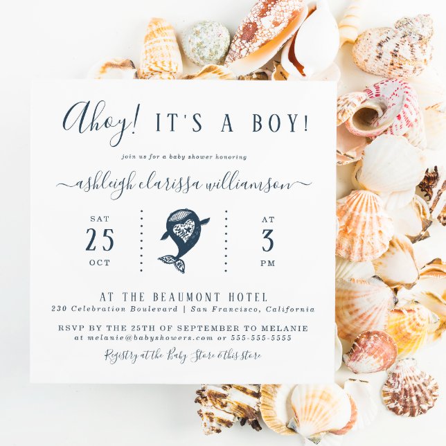 Ahoy! Nautical Whale Square Baby Shower Invitation