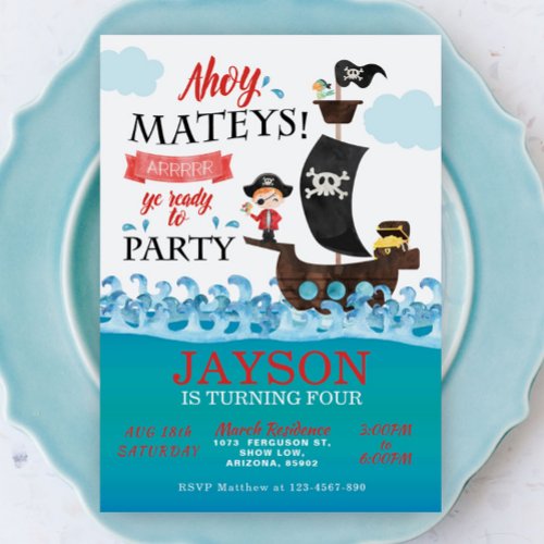 Ahoy Pirate Birthday Invitation