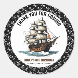 Ahoy! Pirate Ship 8th Birthday  Classic Round Sticker