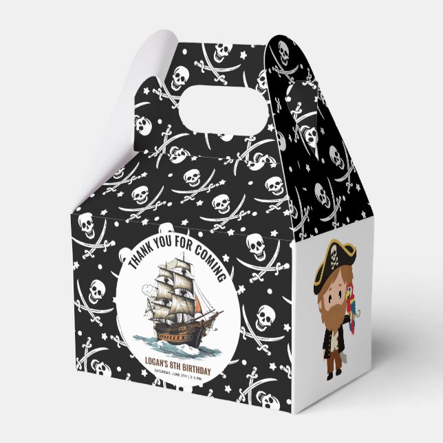Ahoy! Pirate Ship 8th Birthday  Favor Boxes (Front Side)