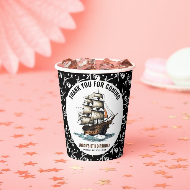 Ahoy! Pirate Ship 8th Birthday  Paper Cups (Insitu)