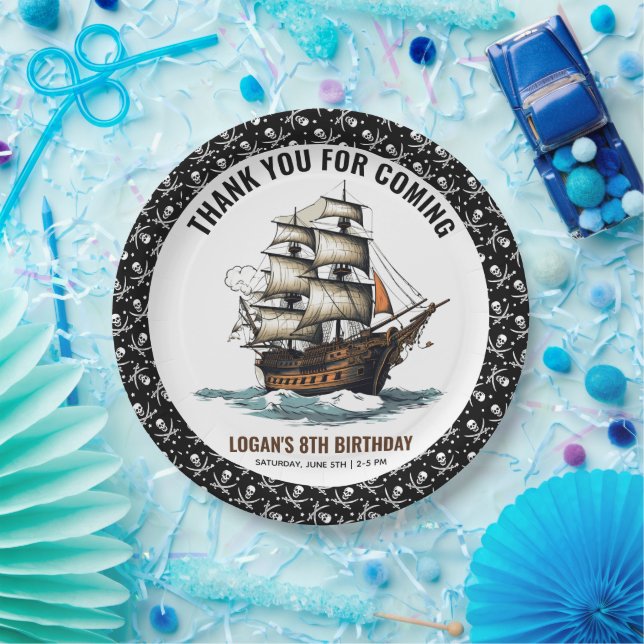 Ahoy! Pirate Ship 8th Birthday  Paper Plates (Party)