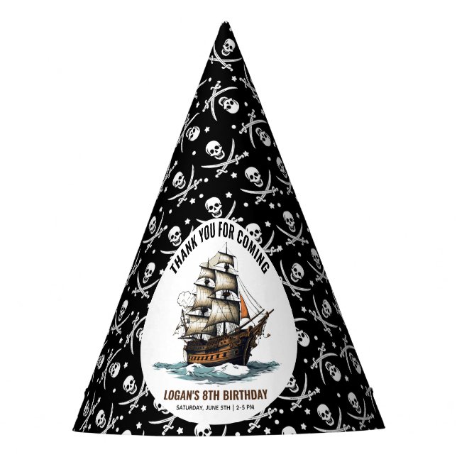 Ahoy! Pirate Ship 8th Birthday  Party Hat (Front)