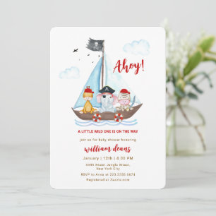 Ahoy Pirates Wild Safari Animals Baby Shower Invitation