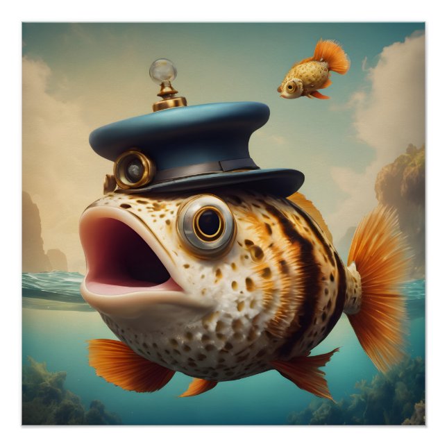 Ahoy, Puffy! | Sailing Hat Puffer Fish Art  Poster (Front)