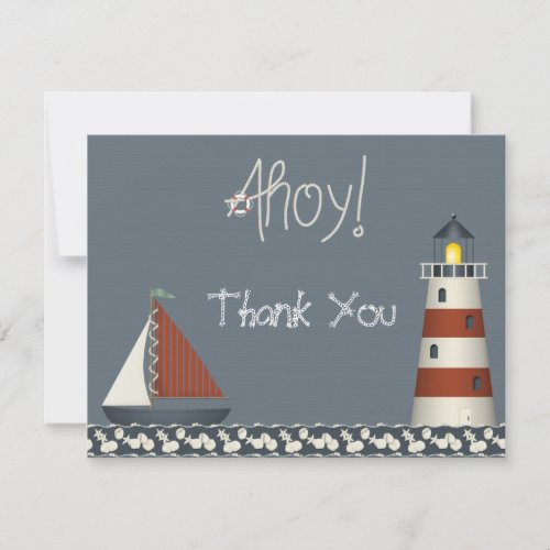 Ahoy Sail Boat &amp; Lighthouse Thank You Note Cards Announcement